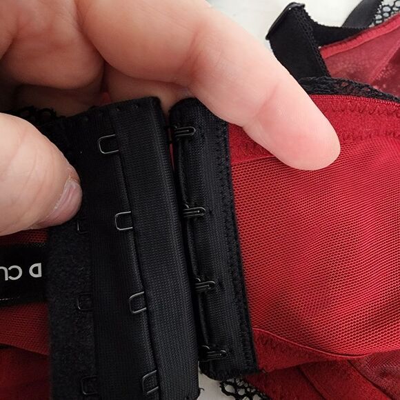 40D Torrid Balconette Bra Red Black Lace Lingerie Boudior Pinup Sheer Wire Retro - Picture 9 of 10